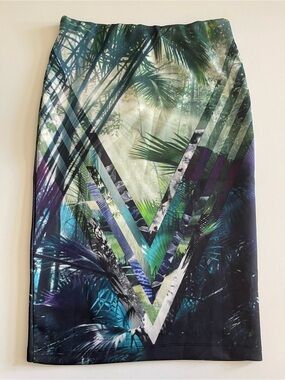Suzy Shier | Green and Teal Print Scuba Pencil Skirt